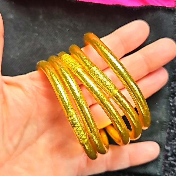 5 SMALL BuDhaGirl GOLD All Weather Bangles, pouch & hair tie - Serenity Prayer - Picture 3 of 5